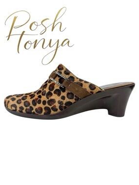 Harolds Wendy Leopard Haircalf Mules Size 5.5 Office